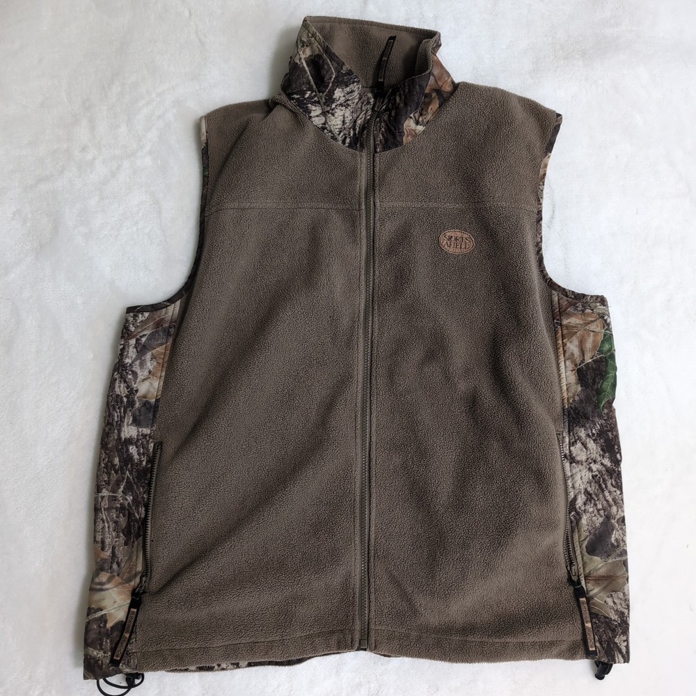 Sports Afield Fleece Vest Mens XL Brown Camo Full Zip Hunting Gorpcore G1431MNB